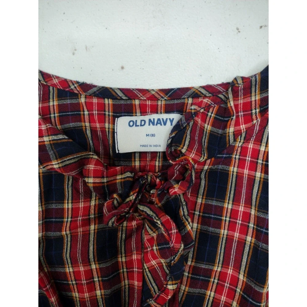 Old Navy Girls Red Plaid Smocked Tiered Long Sleeve Dress Size M 8 Holiday‎